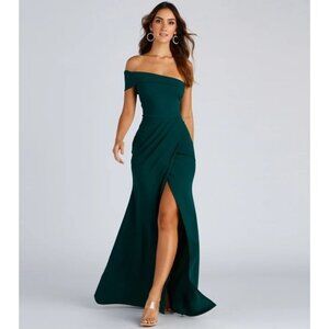 Windsor Susana Asymmetric‎ Off-Shoulder Mermaid Dress in Hunter - Size XL